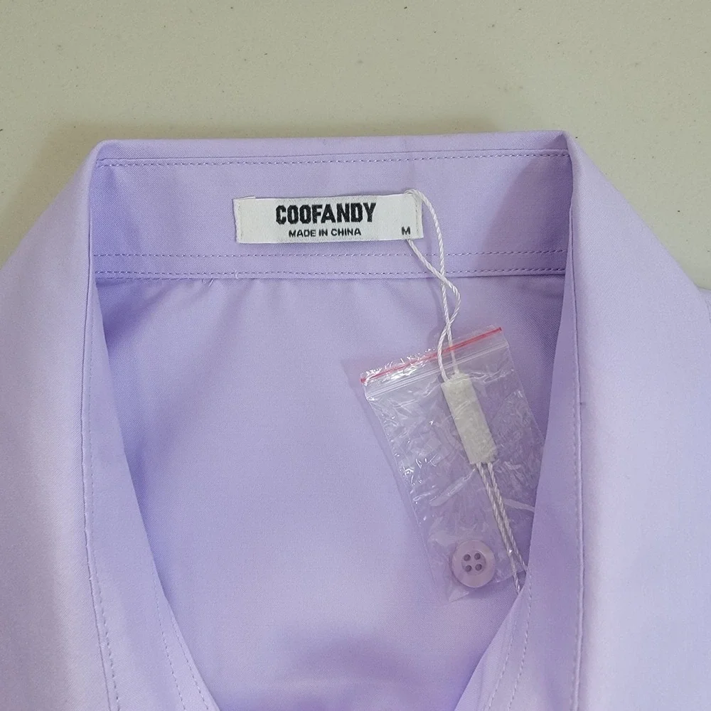COOFANDY Button Down Shirt Mens Medium Purple Short Sleeve Solid Casual Top NWT - Picture 3 of 7